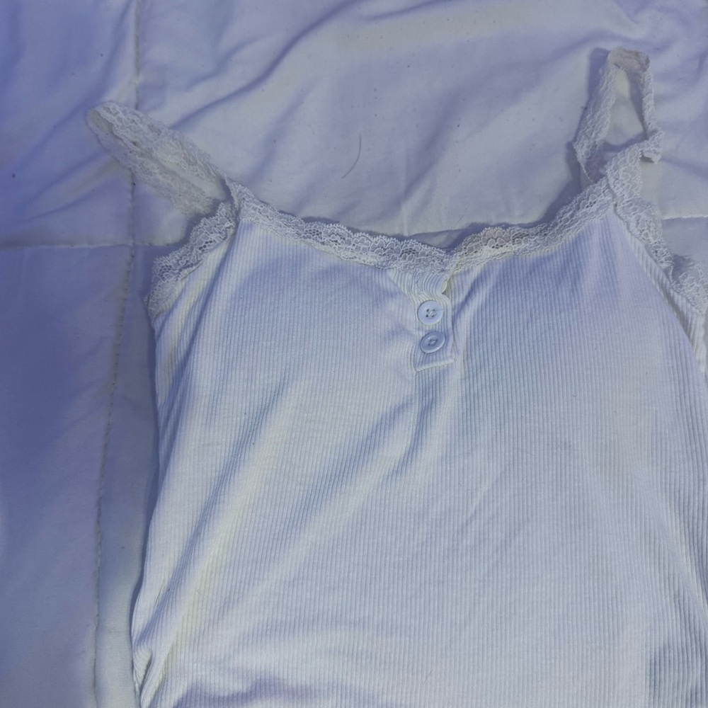 White Padded Lace-Trim Ribbed Cami Tank Top